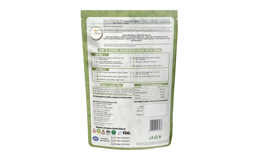 GreenBrrew Green Coffee Beans    Pack  200 grams